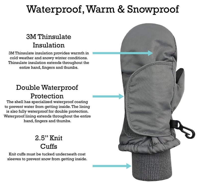 N'Ice Caps Kids Waterproof Snow Mittens Cold Weather Thinsulate Insulated (Navy Black, 2-3 Years) - Image 3